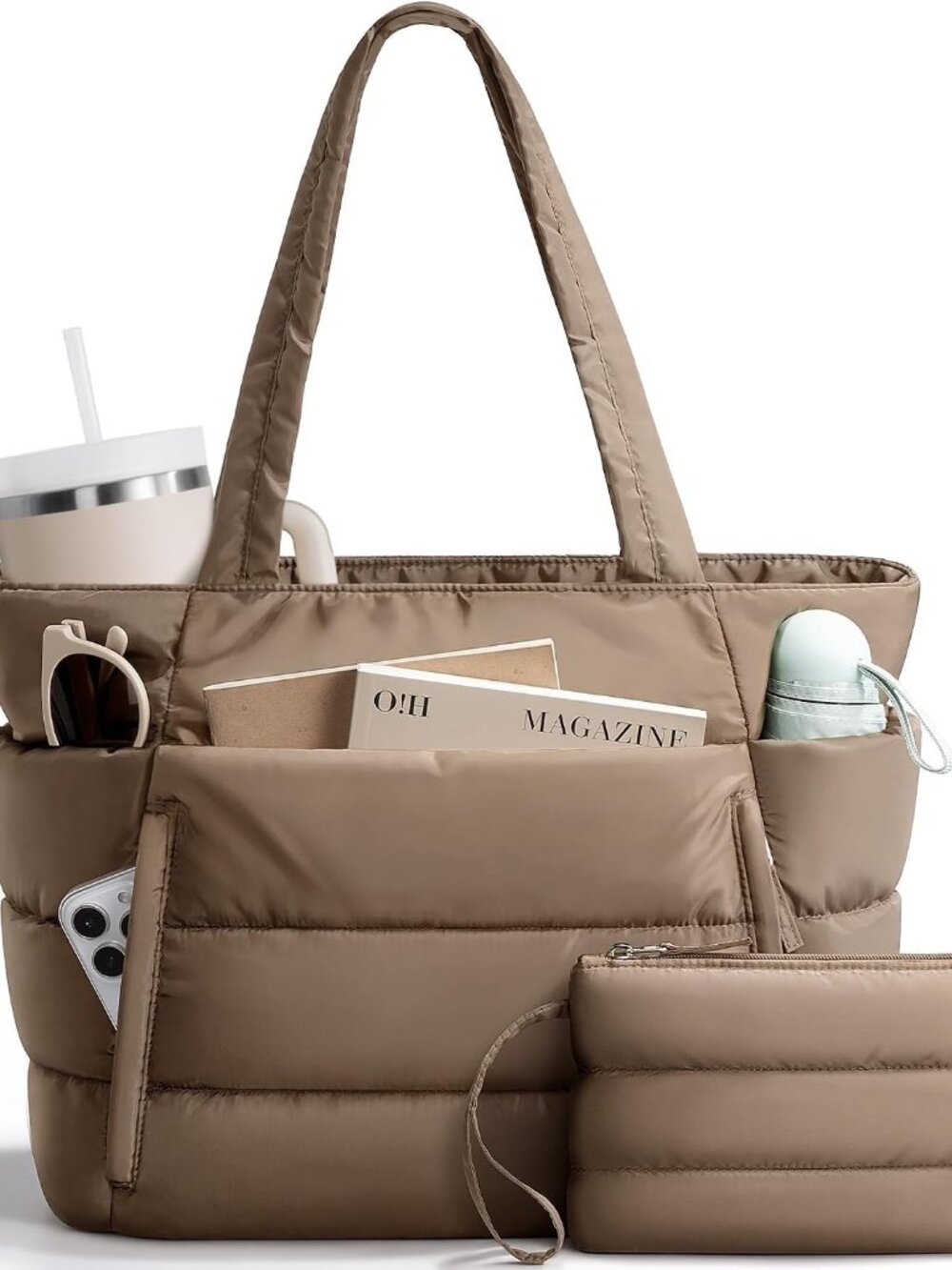 Puffer Tote Bag for Women, Lightweight Puffy Travel Gym Work Bag